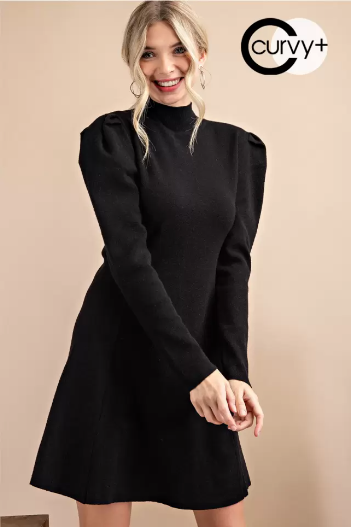 Plus Puff Shoulder Sweater Dress