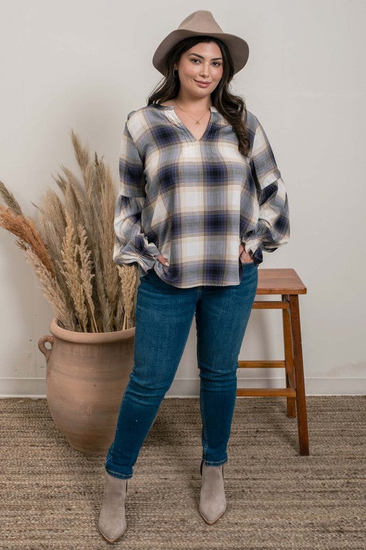 Plus Navy Plaid Blouse