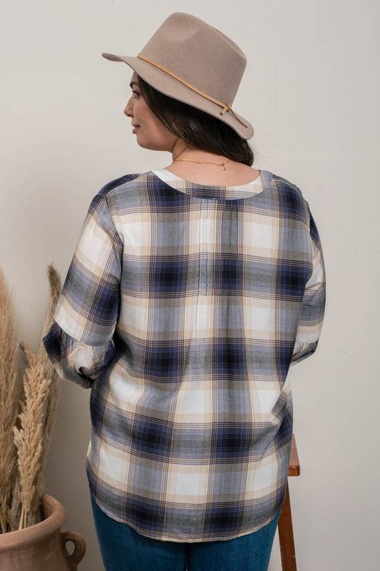 Plus Navy Plaid Blouse