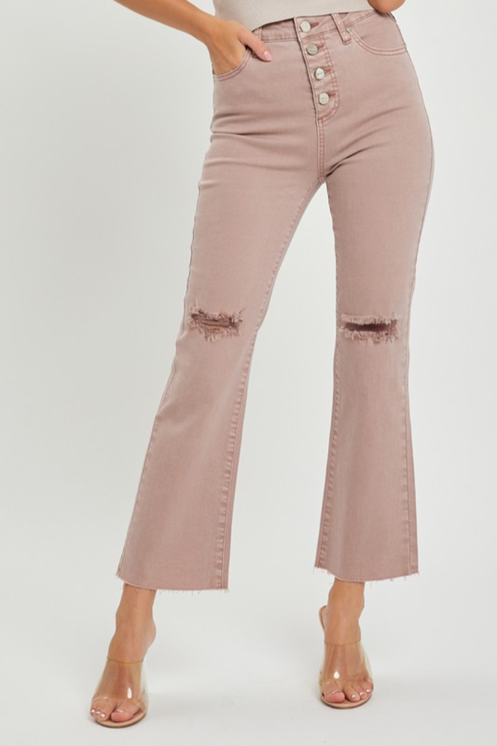 Plus Risen High Rise Button Down Straight Jeans - Mauve