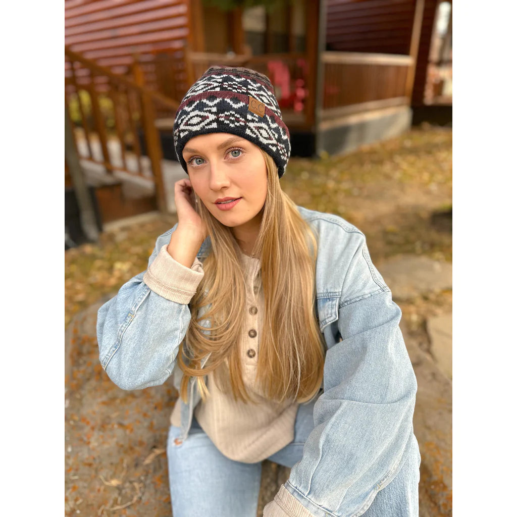 C.C. Aztec Pattern Cuff Beanie
