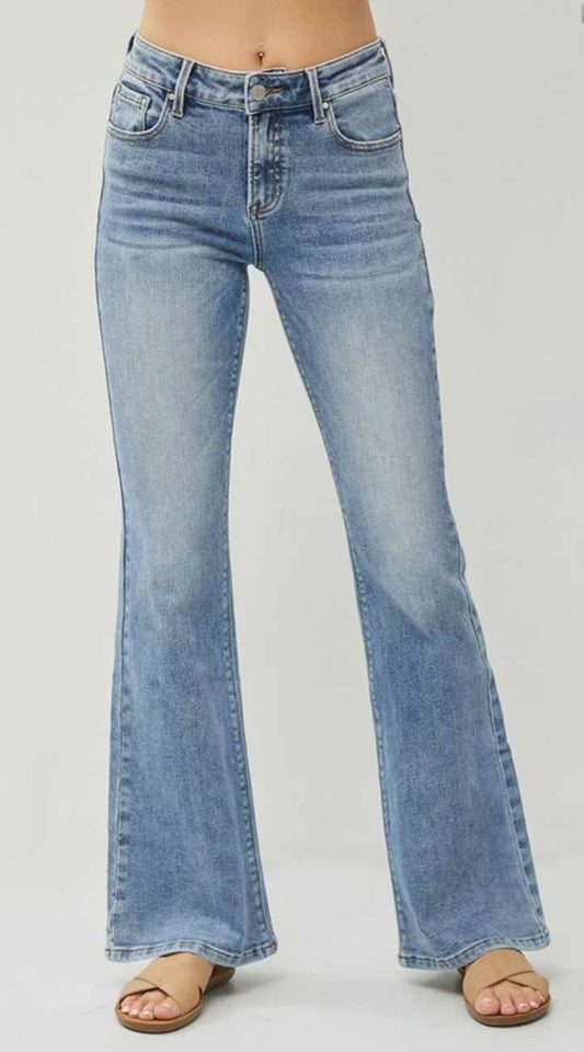 Risen Mid Rise Basic Flare Jeans