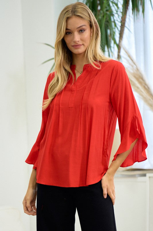 Ruffled Open Sleeve Blouse