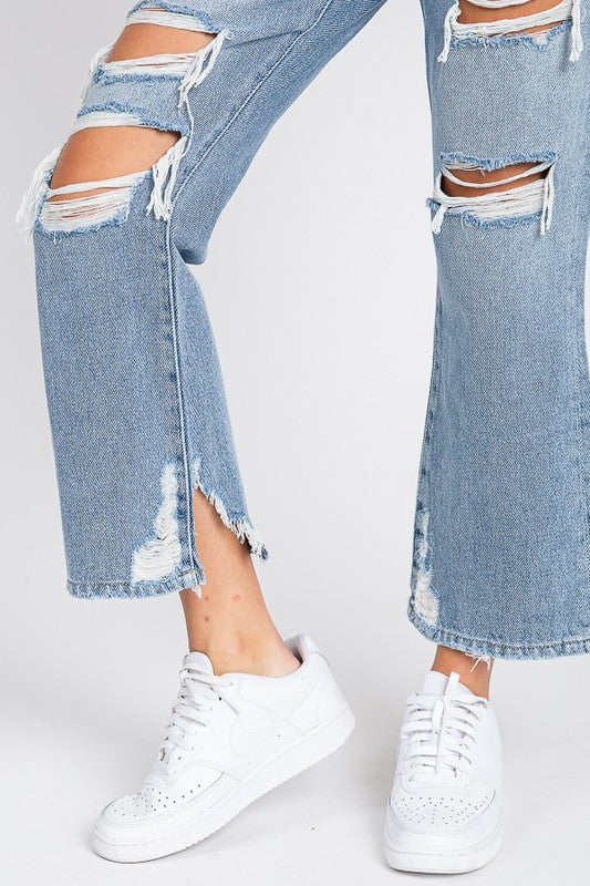 Distressed High Rise Rigid Vintage Cropped Flare