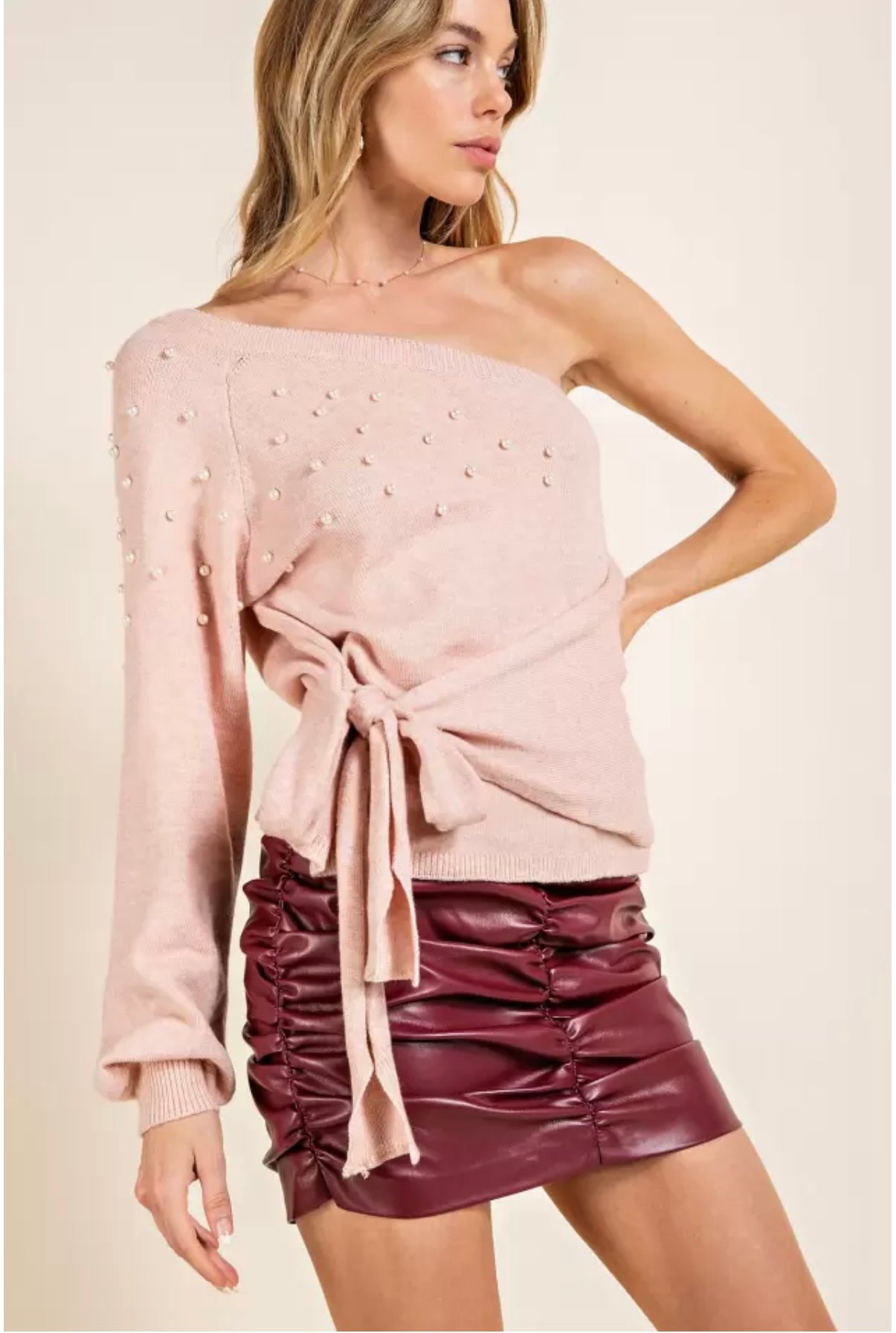 Pearl Stud Asymmetrical Sweater