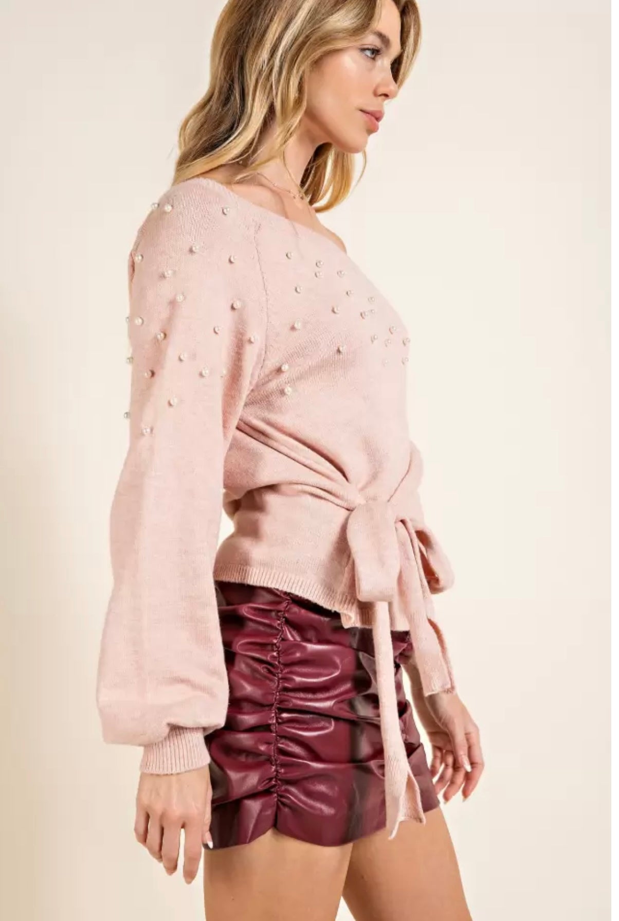 Pearl Stud Asymmetrical Sweater