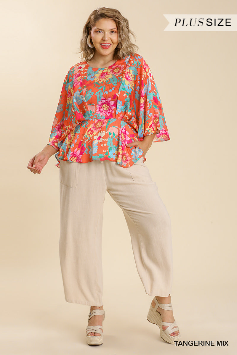 Plus Tangerine Floral Print Top