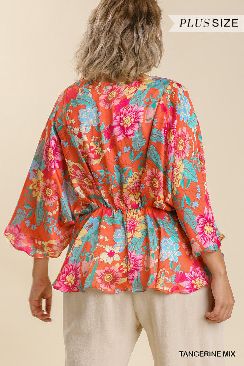 Plus Tangerine Floral Print Top