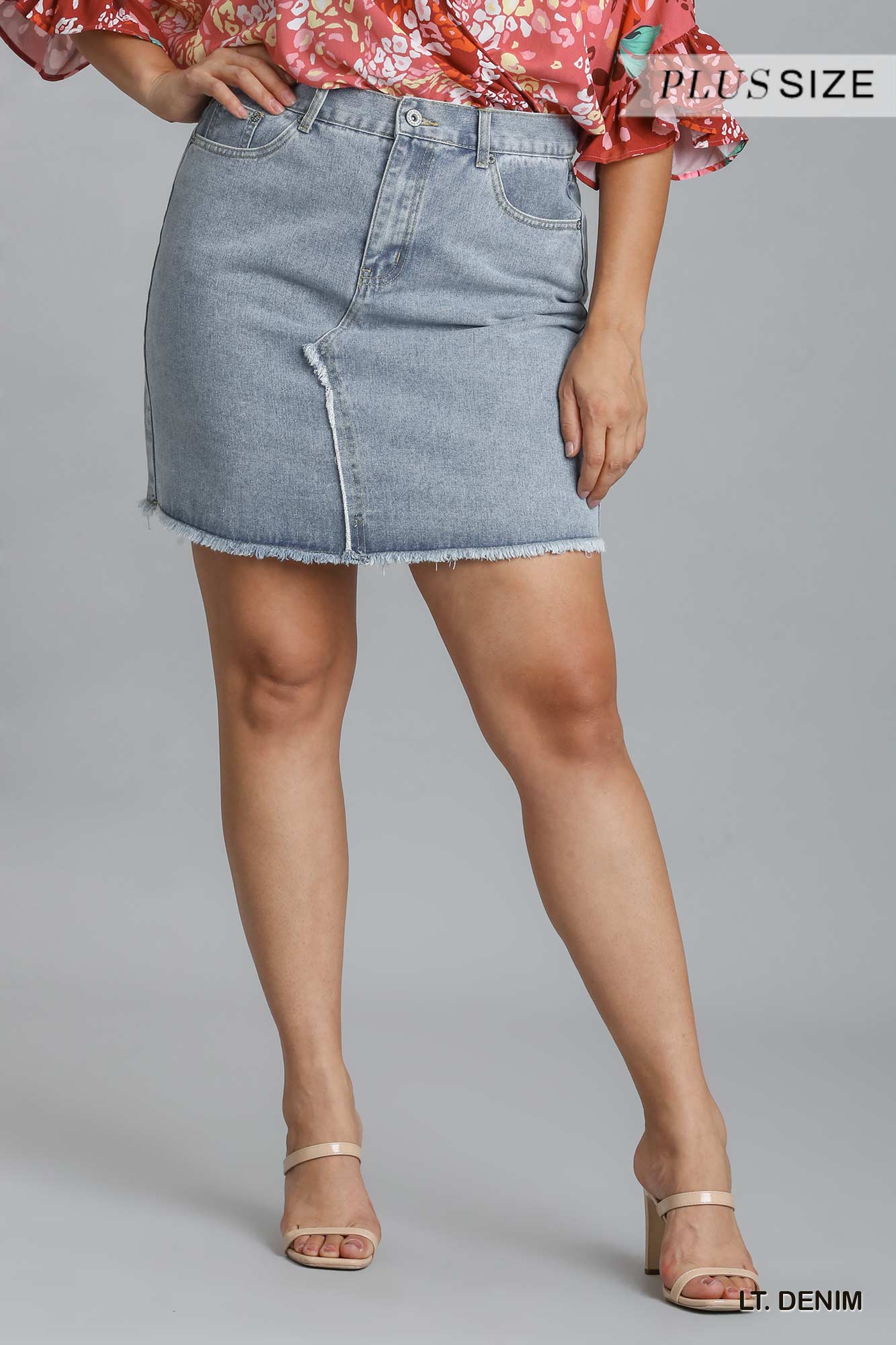 Plus 5 Pocket Deconstructed Denim Skirt