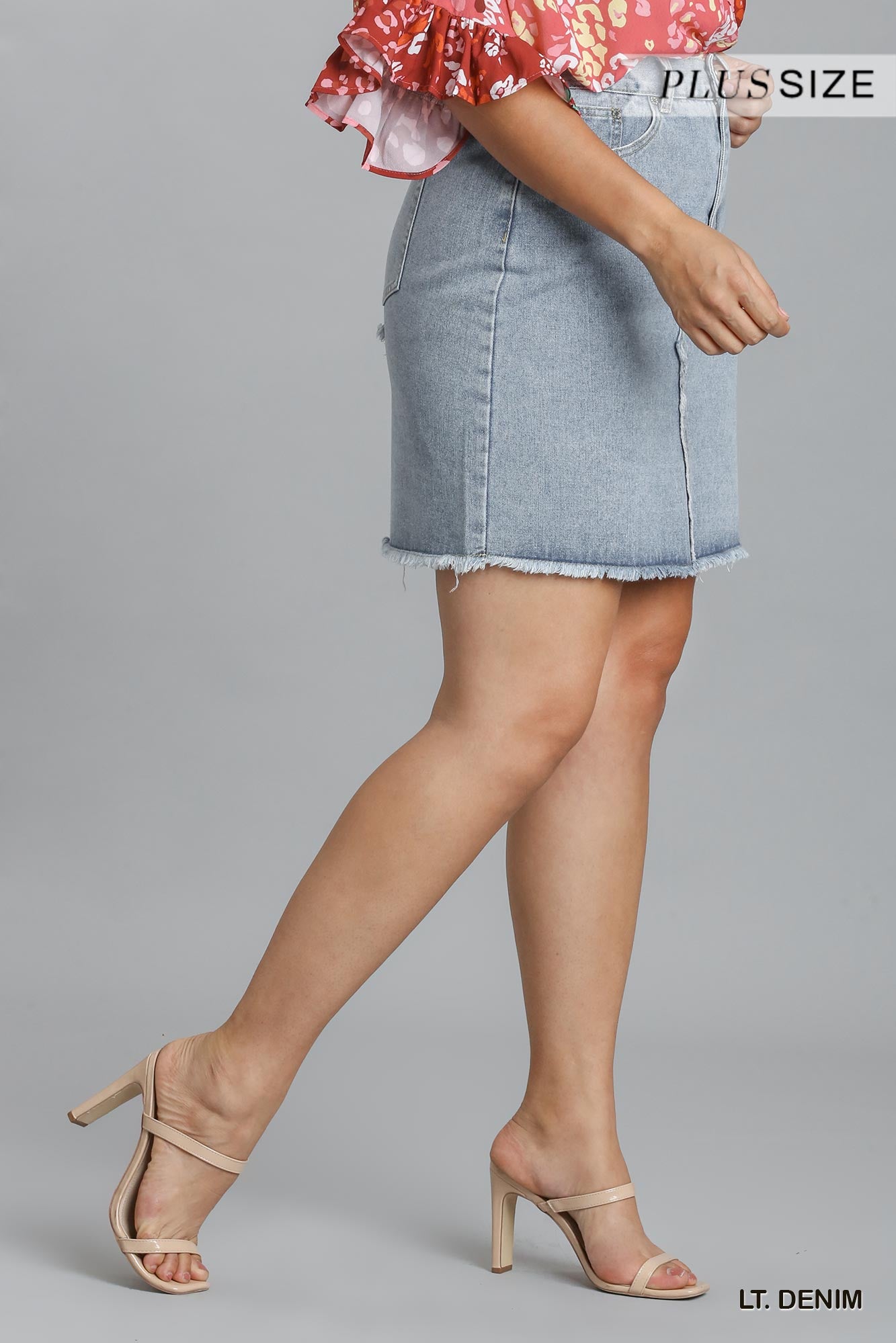 Plus 5 Pocket Deconstructed Denim Skirt