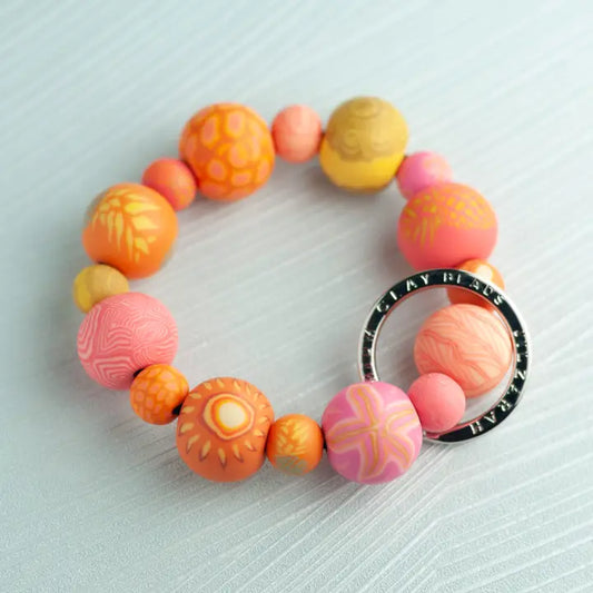 Large Bead Wrist Keychain - Papaya Peach