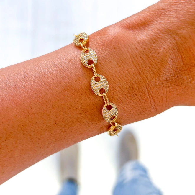 Gold Filled Pave Crystal Link Bracelet