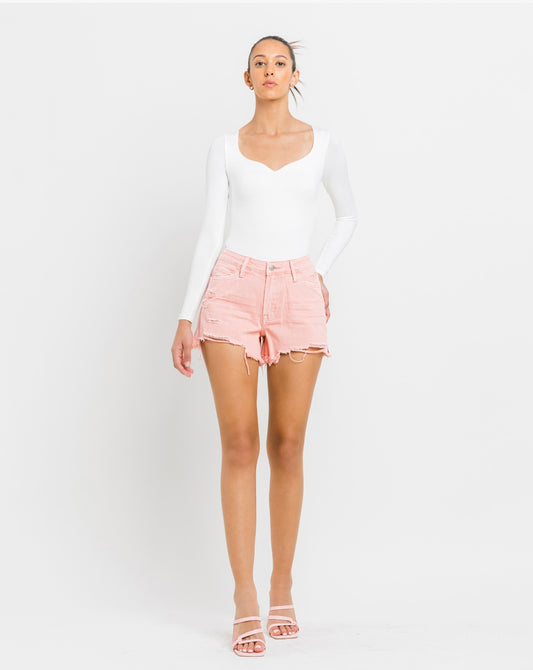 Vervet Frayed Hem Shorts- Pink