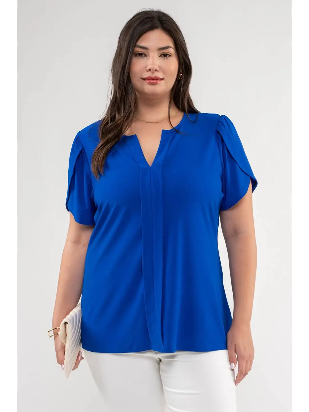 Plus Drape Sleeve Split Neck Top