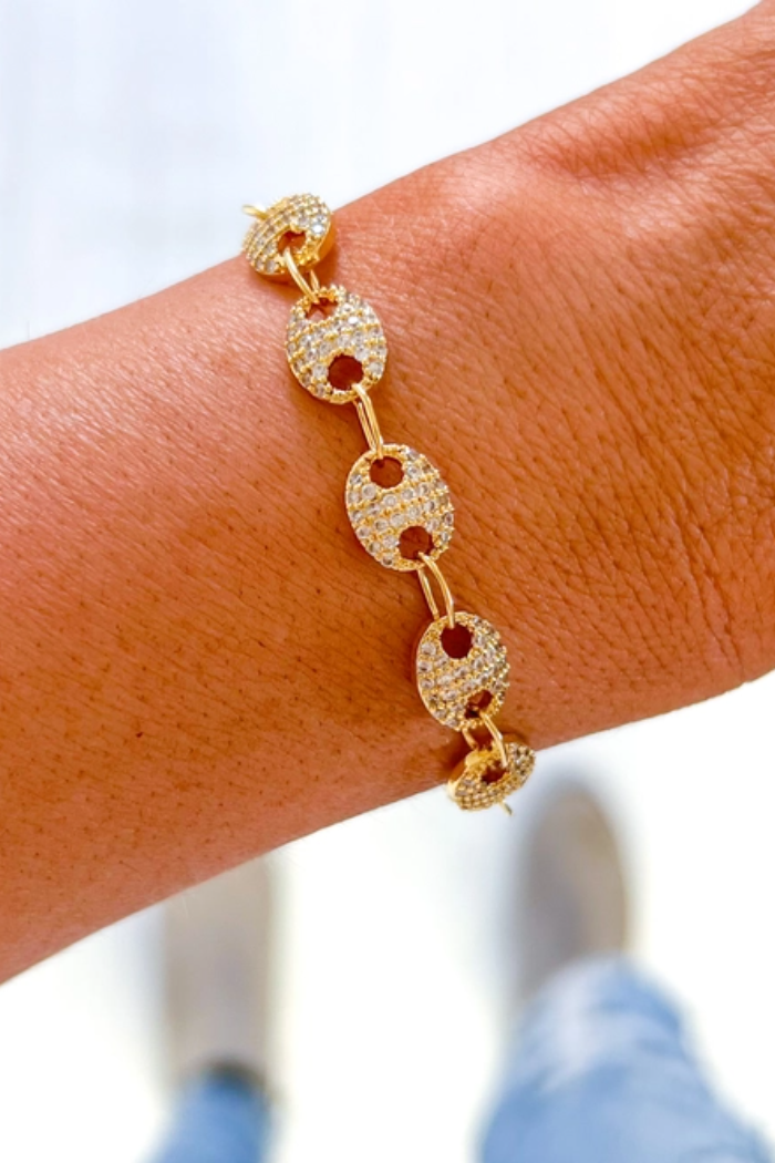 Gold Filled Pave Crystal Link Bracelet