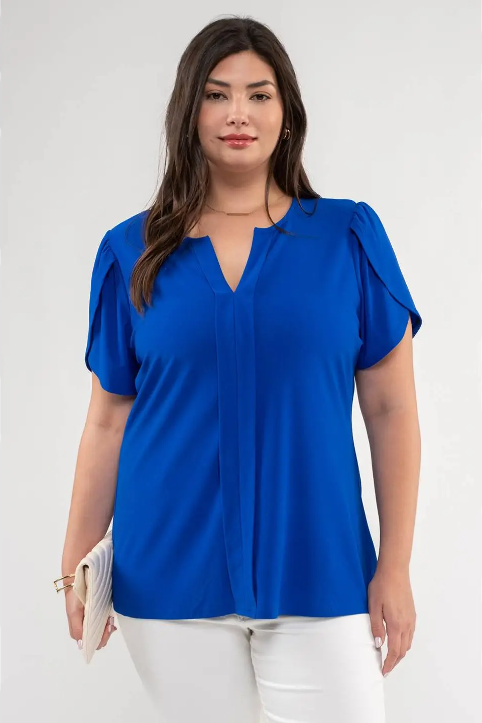 Plus Drape Sleeve Split Neck Top