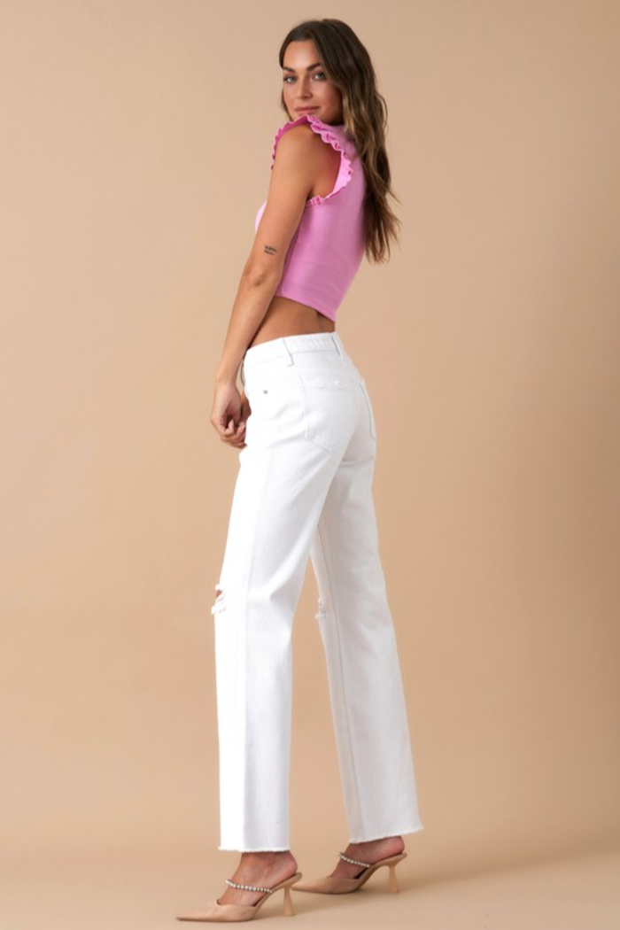 High Rise Straight Slim Jeans