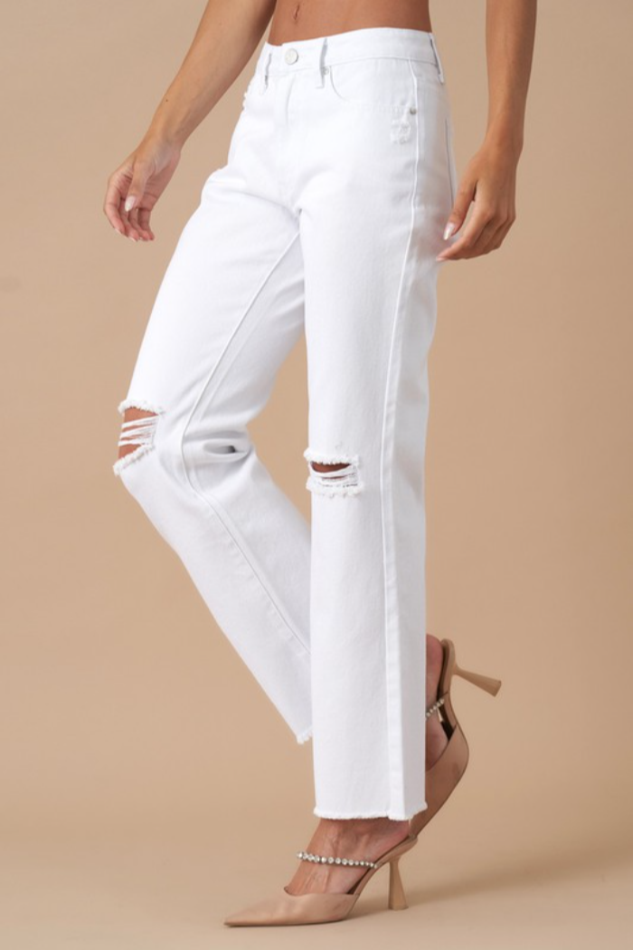 High Rise Straight Slim Jeans