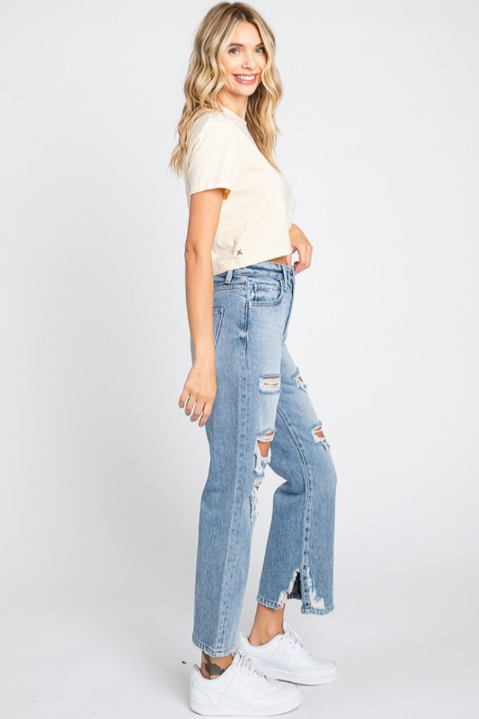 Distressed High Rise Rigid Vintage Cropped Flare