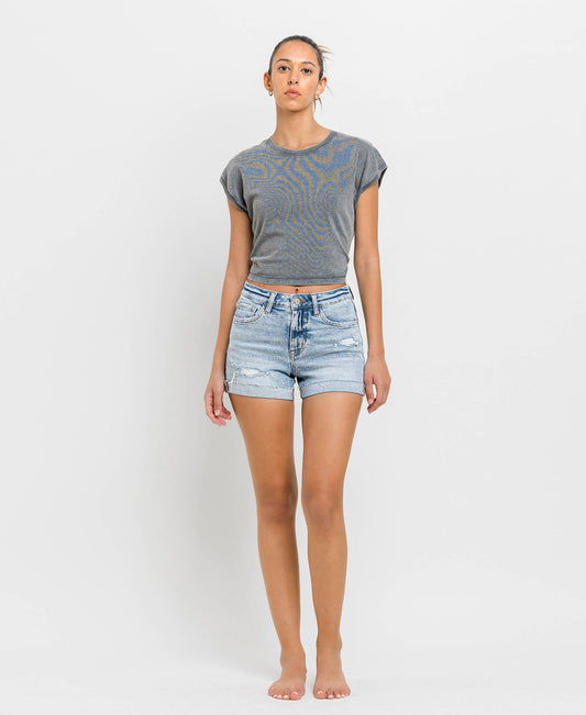 Vervet High Rise Single Cuff Denim Shorts