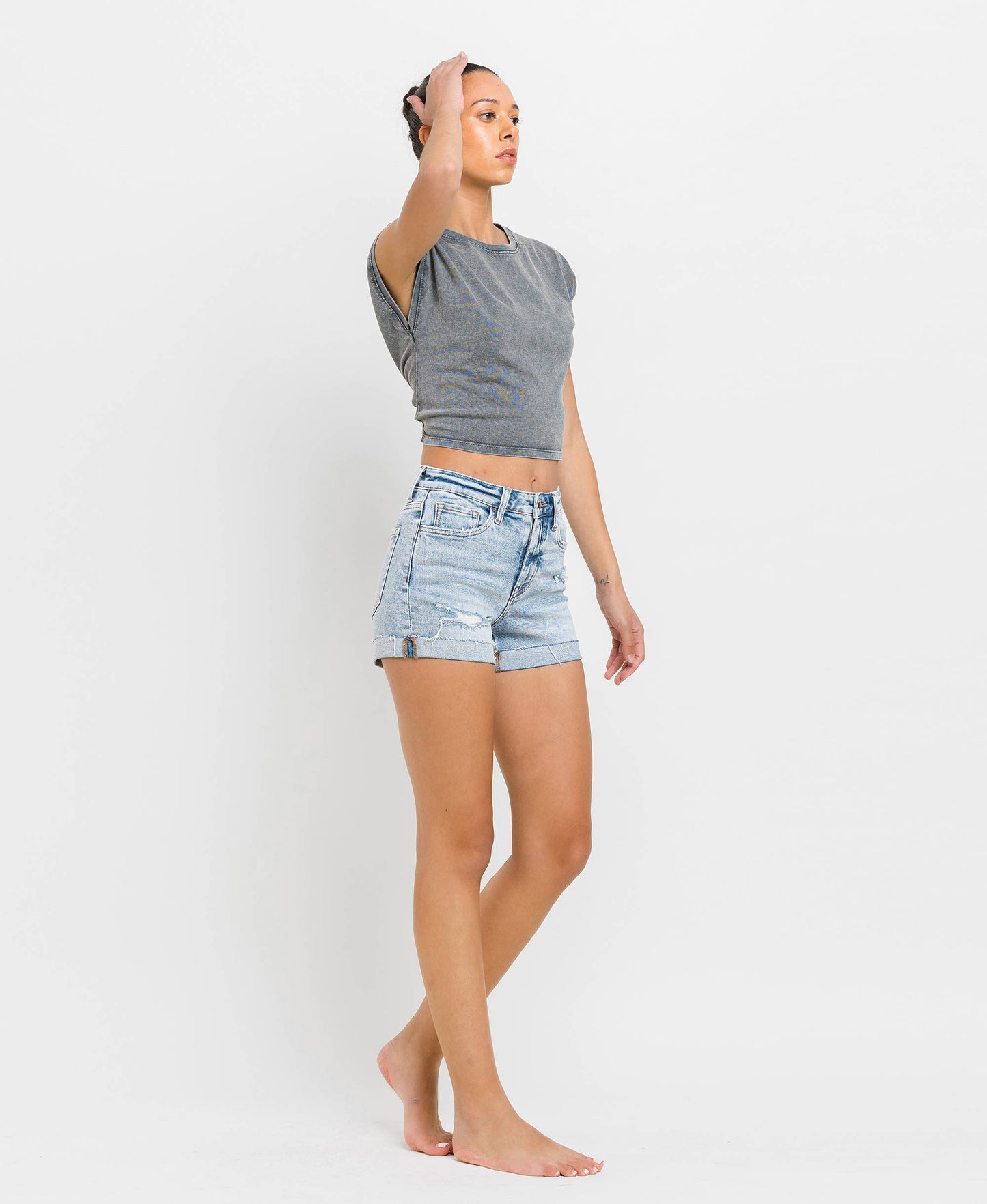 Vervet High Rise Single Cuff Denim Shorts