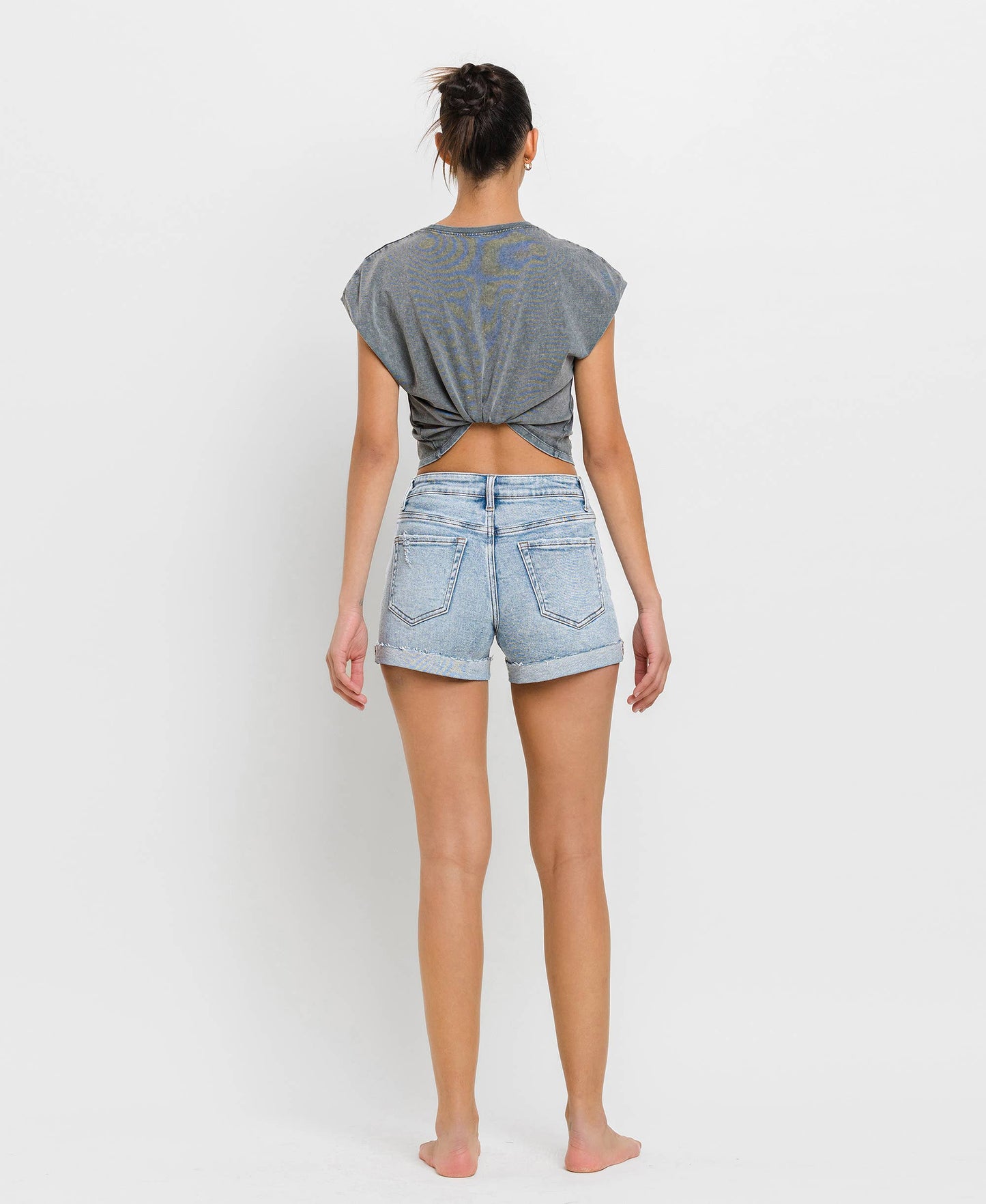 Vervet High Rise Single Cuff Denim Shorts