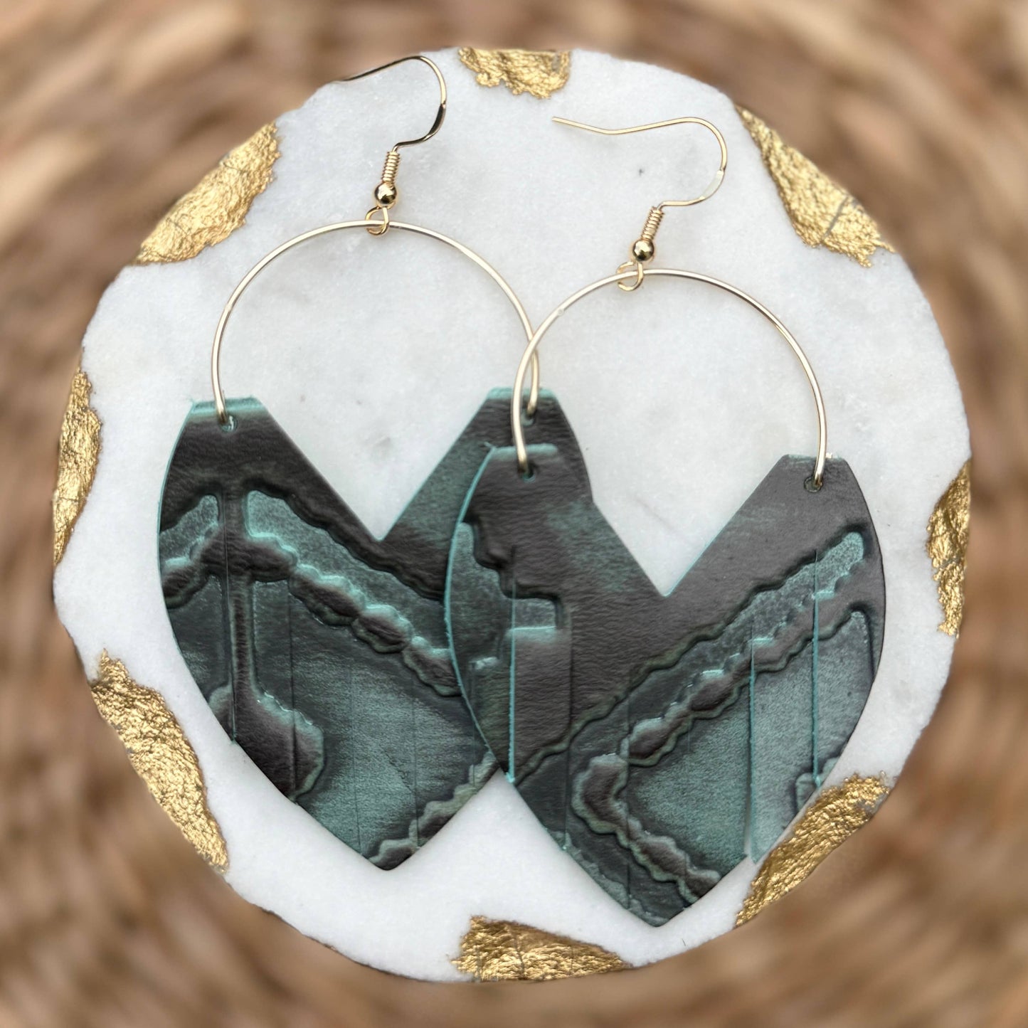 Glam Hoops - Turquoise Embossed Leather Earrings