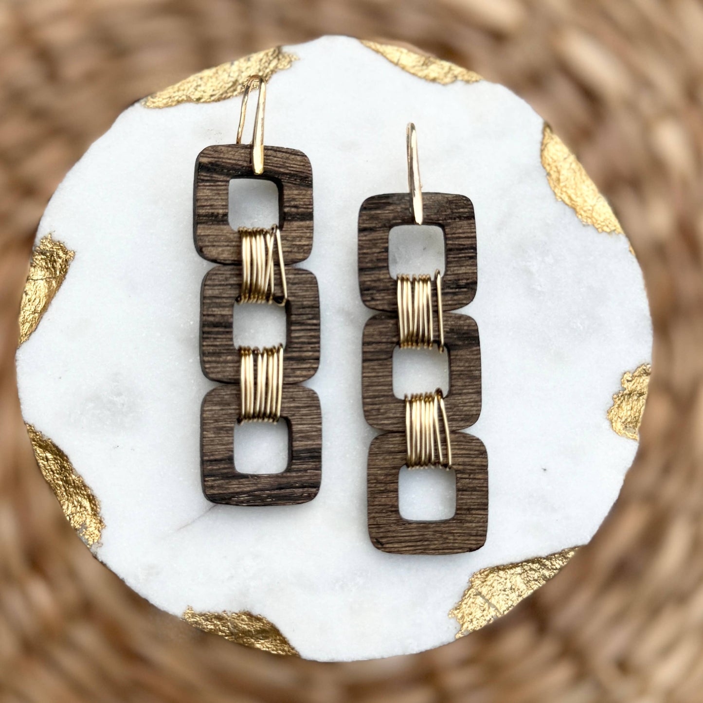 Square Stacks Dark Walnut Wood Earrings