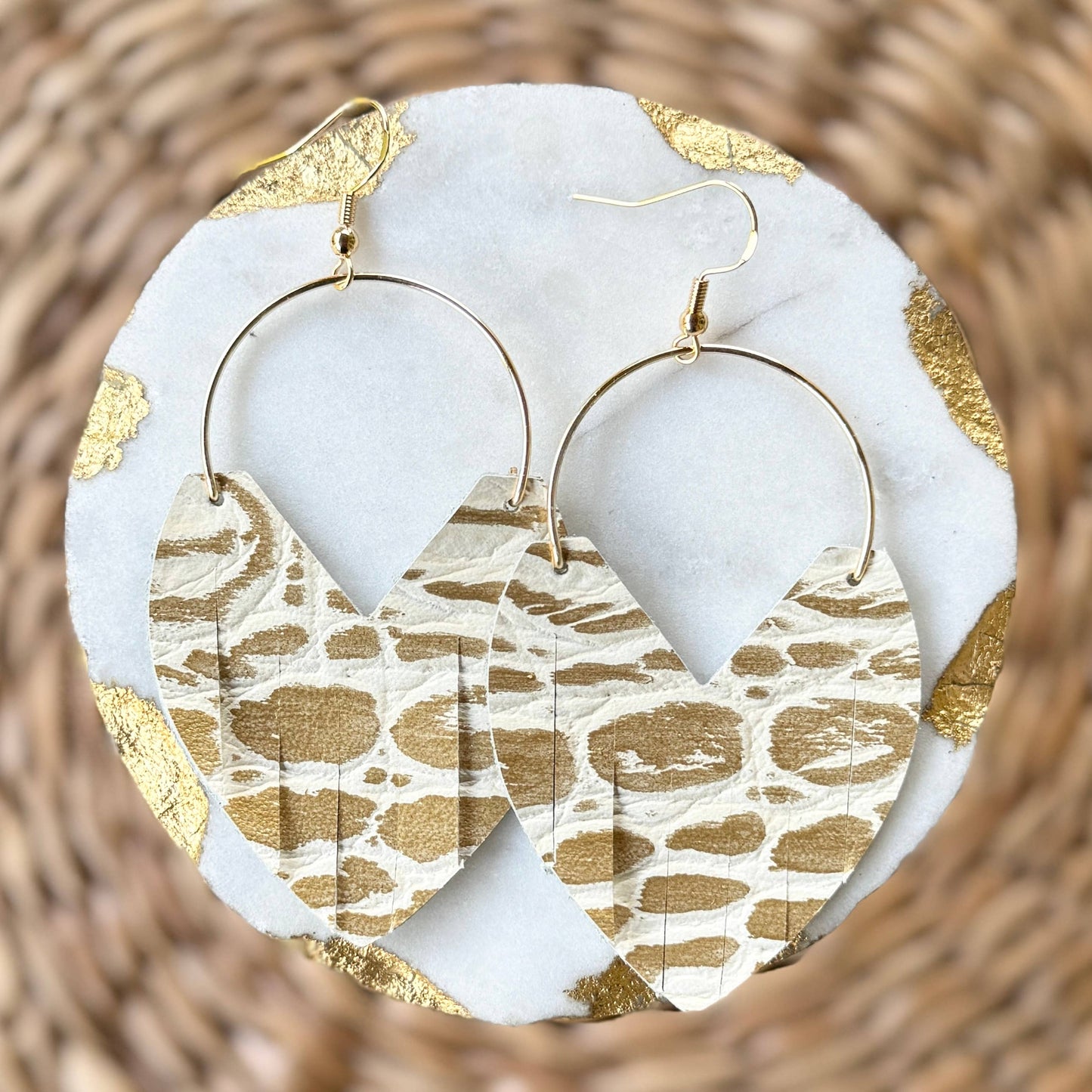 Glam Hoops Leather Earrings - Gold Croc