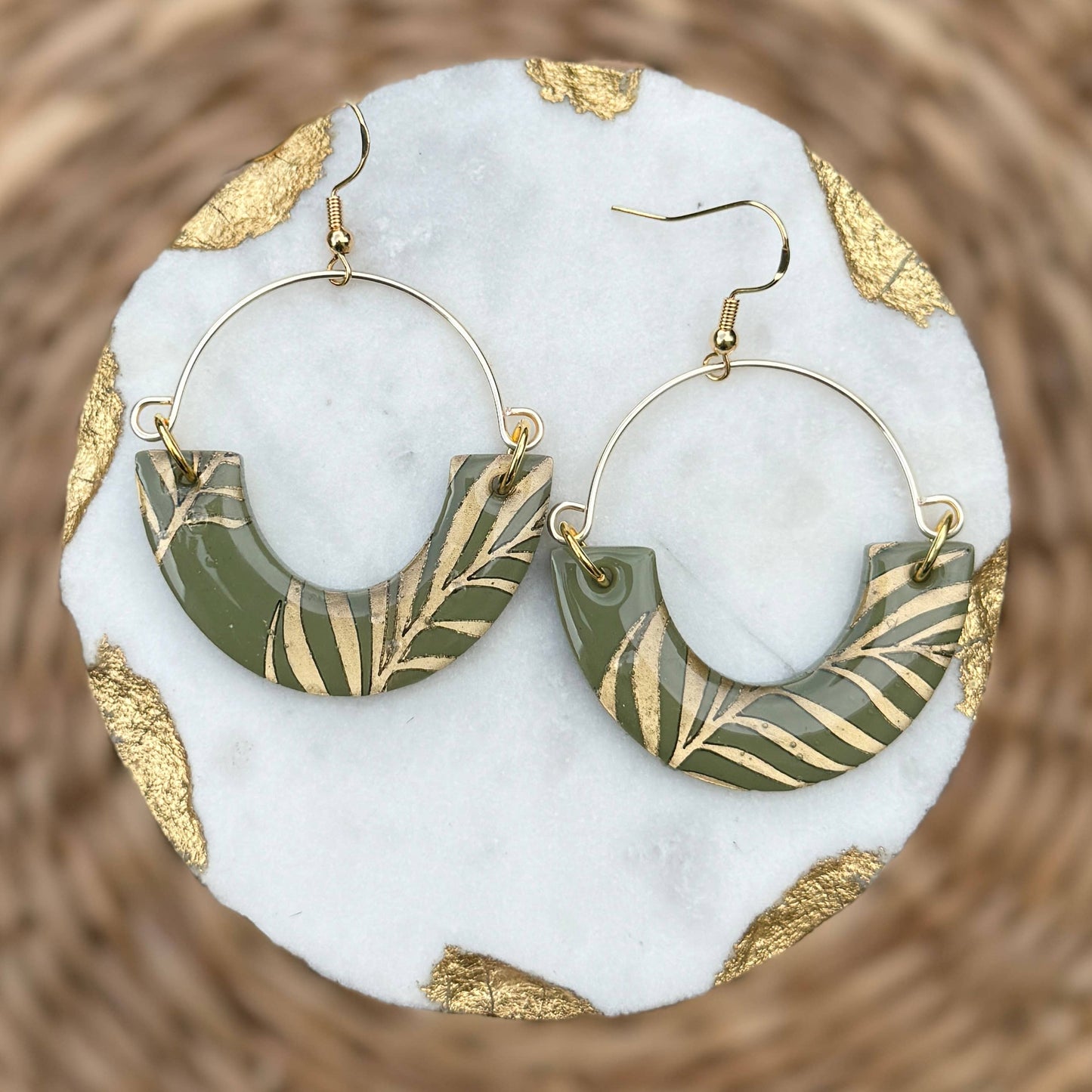 Printed Remix Hoops Acrylic Earrings - Green