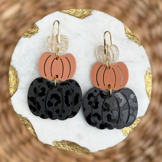 Pumpkin Stacks Leopard Acrylic Earrings