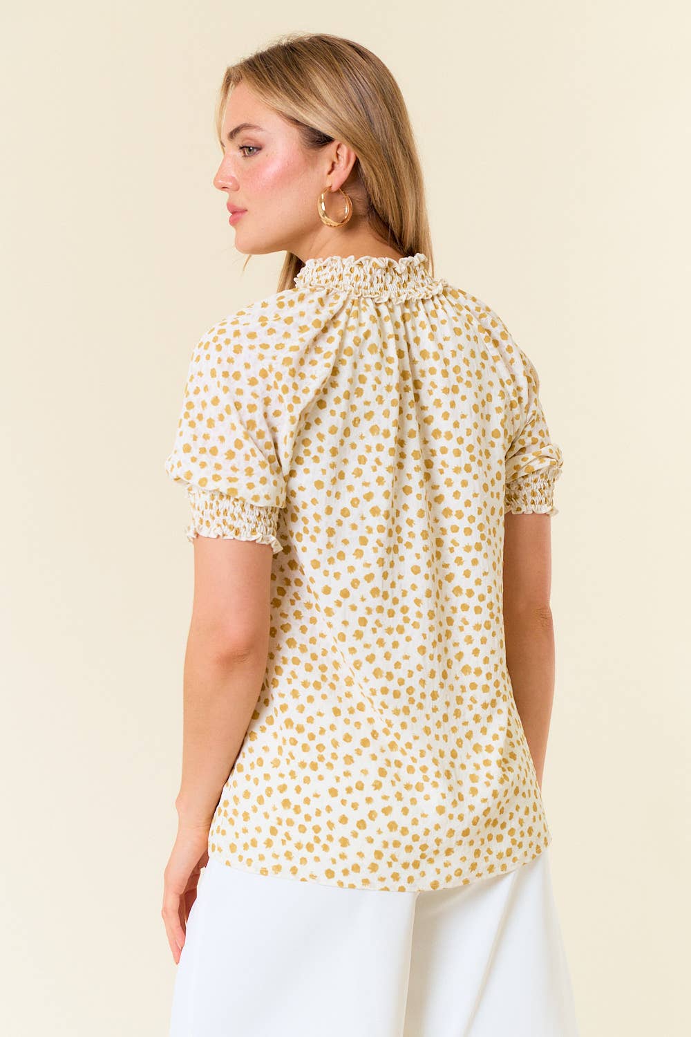 Jacquard Dot Print Short Sleeve Blouse