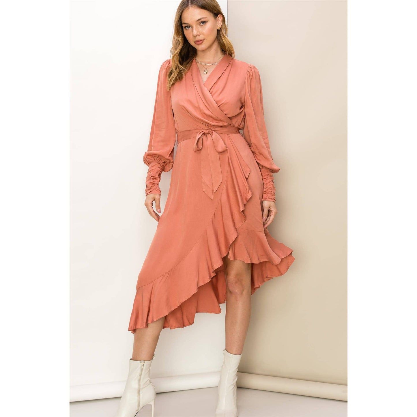 Conversation Starter Asymmetric Wrap Midi Dress