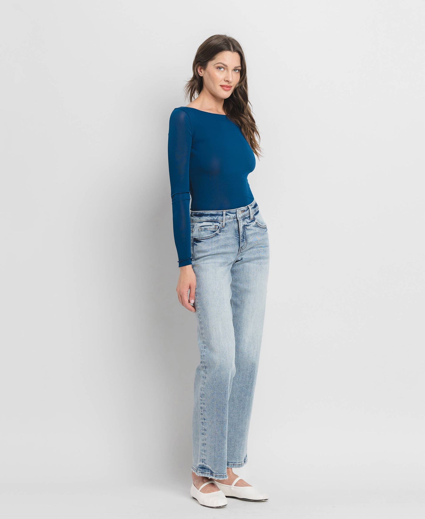 Tummy Control Mid Rise Slim Wide Leg Jeans