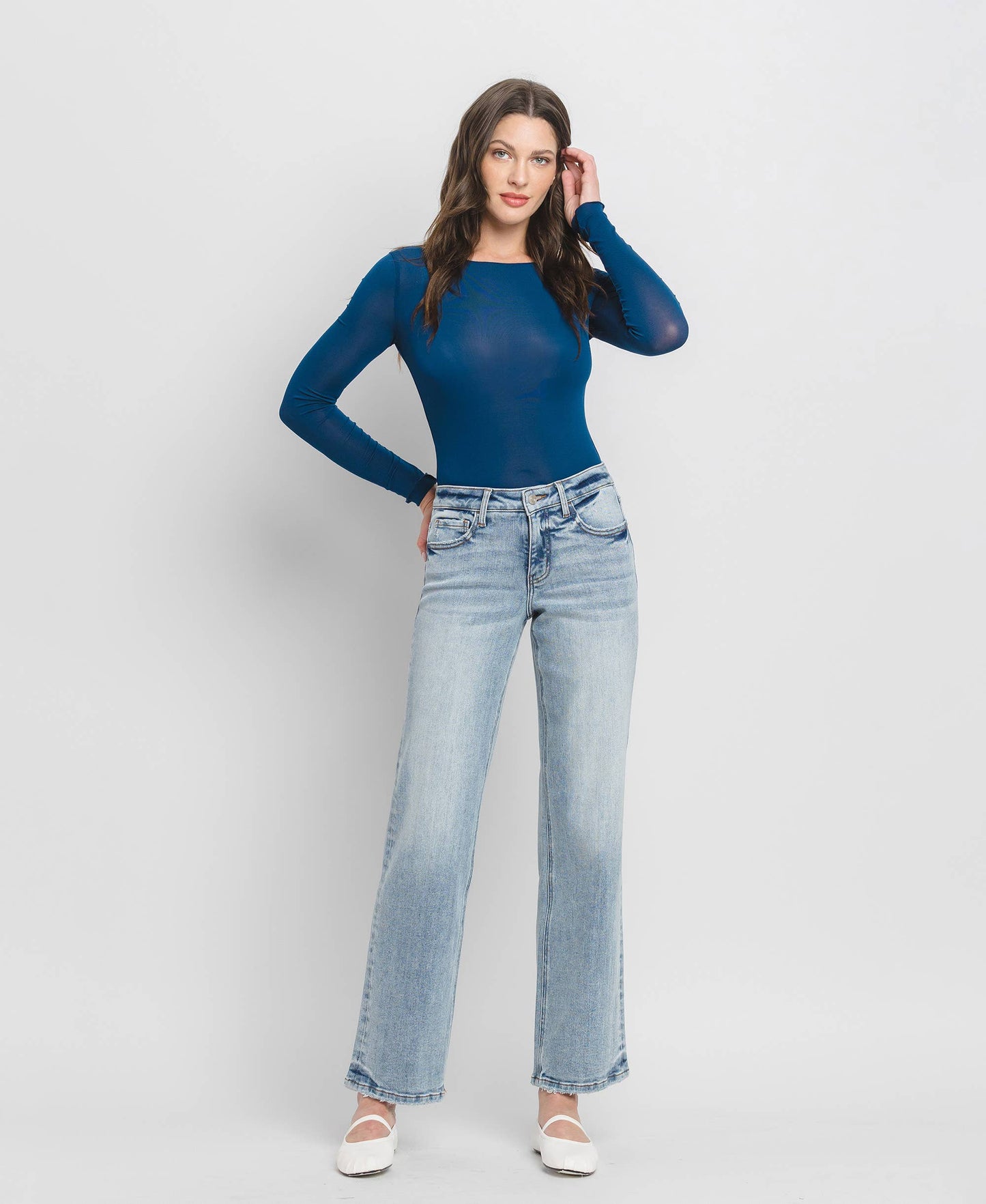 Tummy Control Mid Rise Slim Wide Leg Jeans