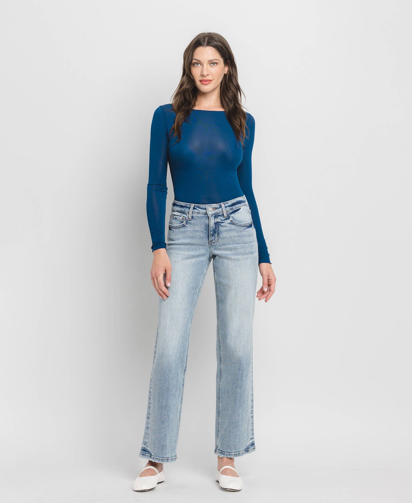 Tummy Control Mid Rise Slim Wide Leg Jeans