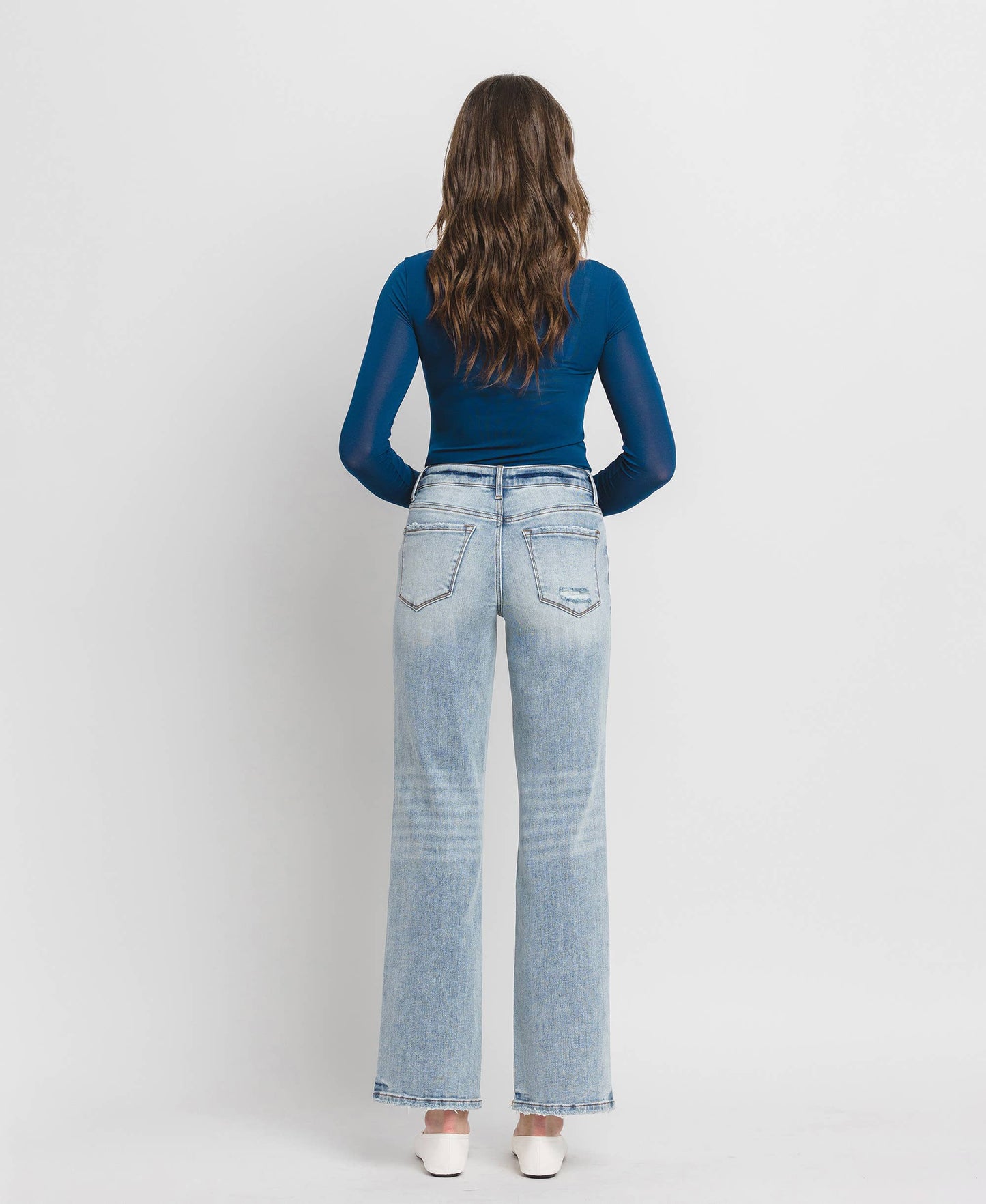 Tummy Control Mid Rise Slim Wide Leg Jeans