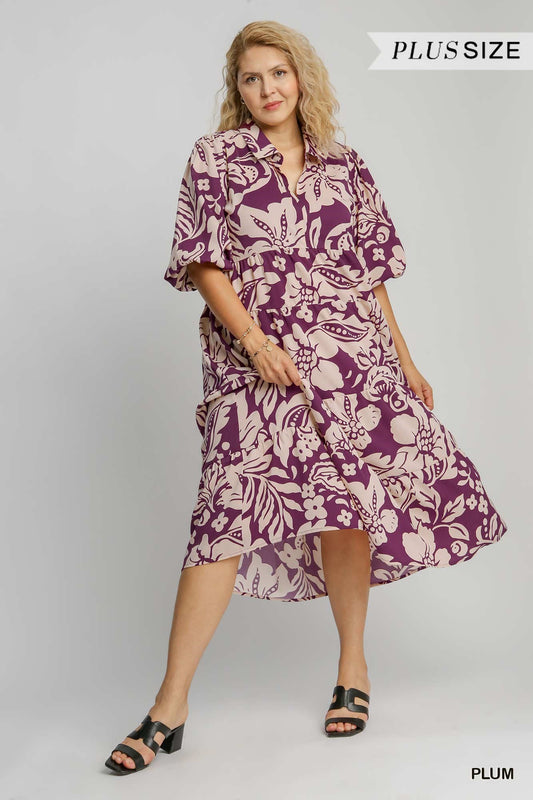 Plus Plum Floral Print Midi Dress