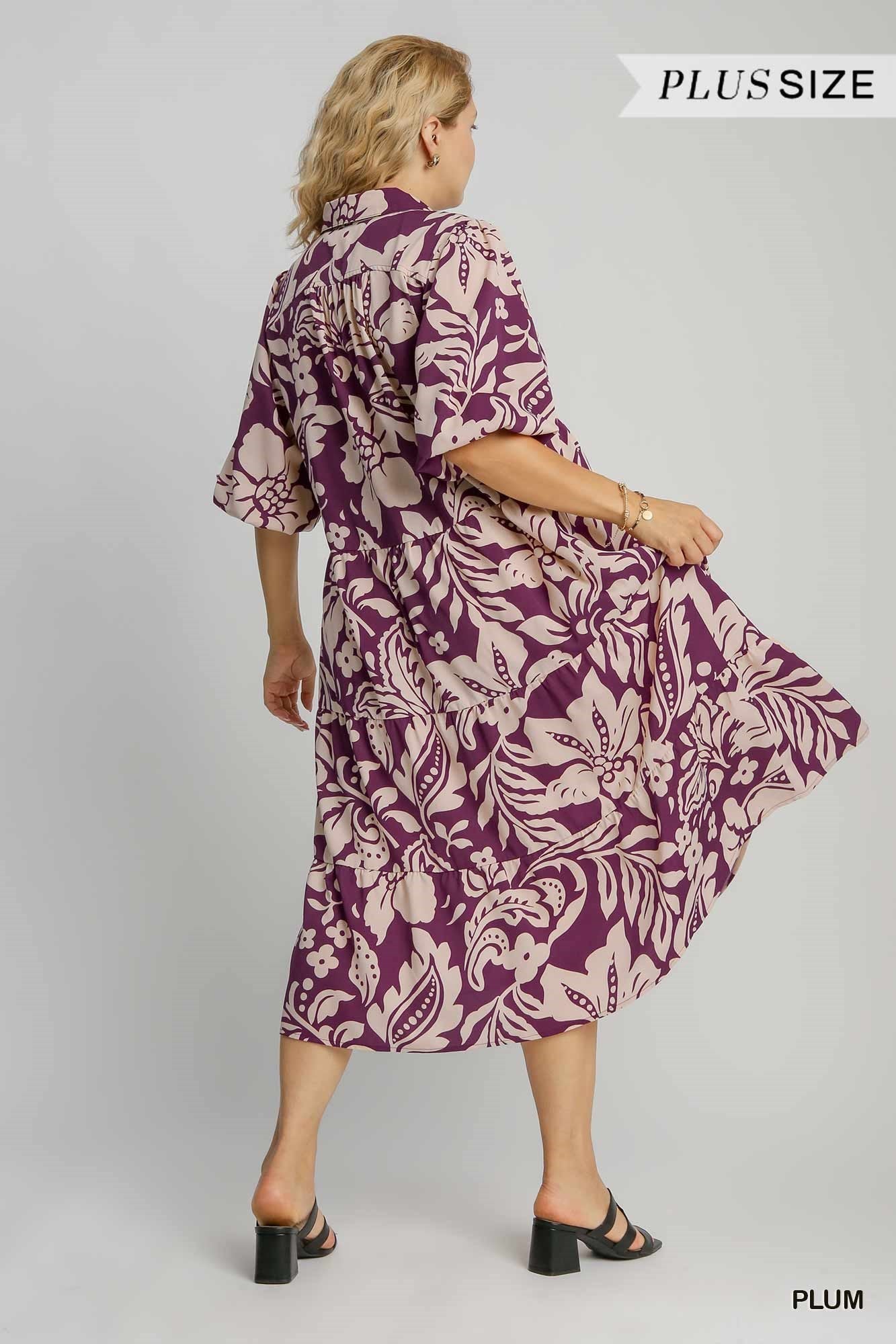 Plus Plum Floral Print Midi Dress