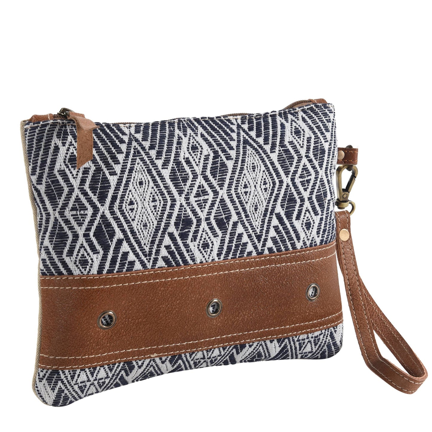 Blue Rug Wristlet with Leather