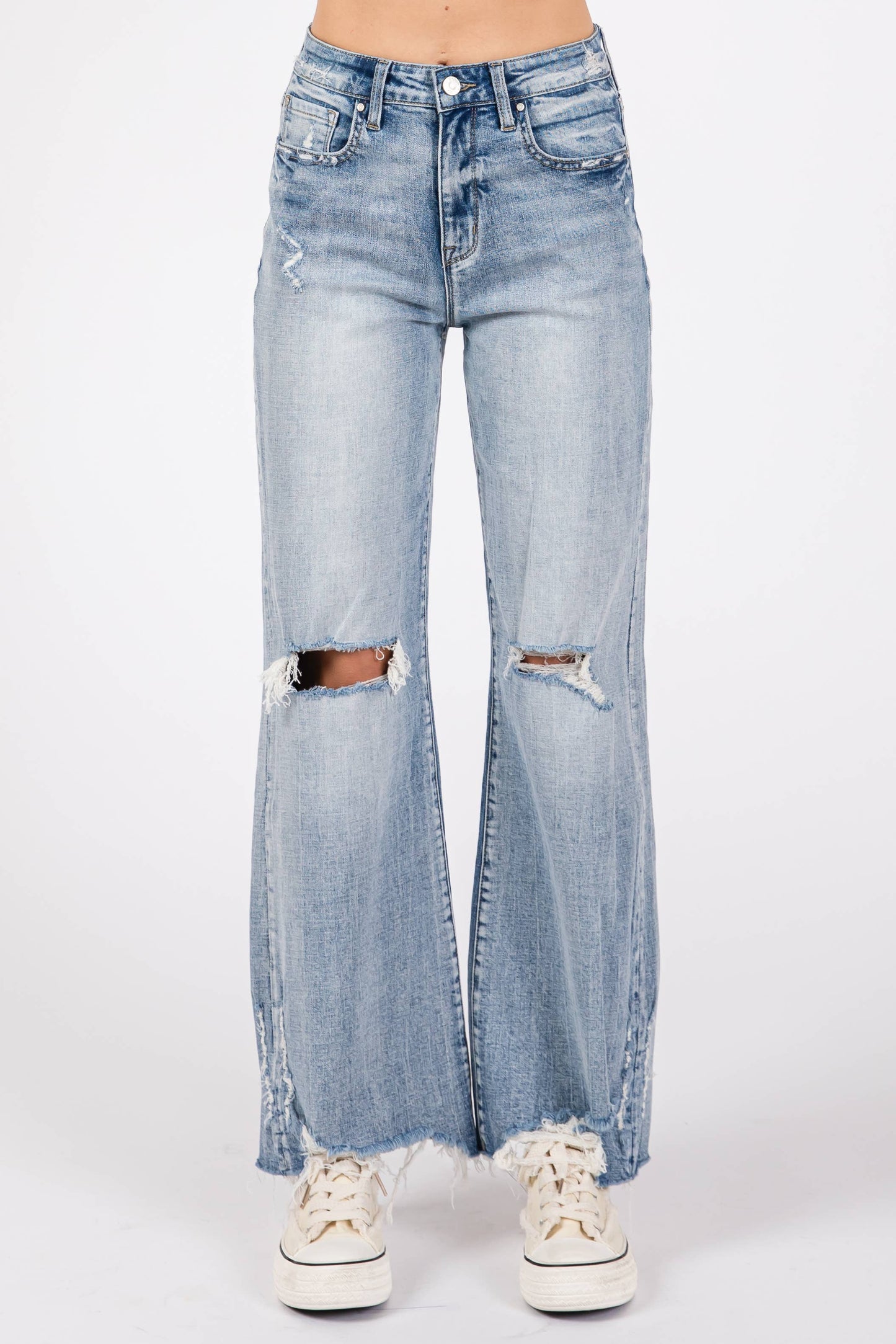 Petra153 Distressed High Rise Comfort Vintage Flare Jeans