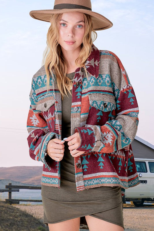 Aztec Pattern Button Down Jacket