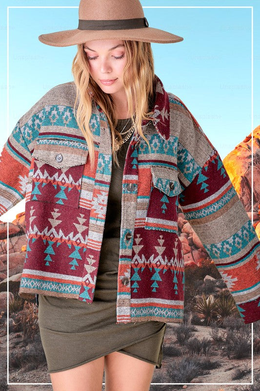 Aztec Pattern Button Down Jacket