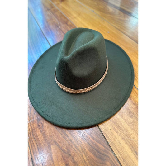 Wide Brim Panama Hat with Leather Braid Belt