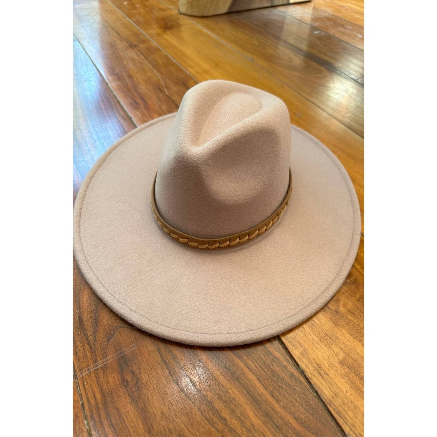 Wide Brim Panama Hat with Leather Braid Belt