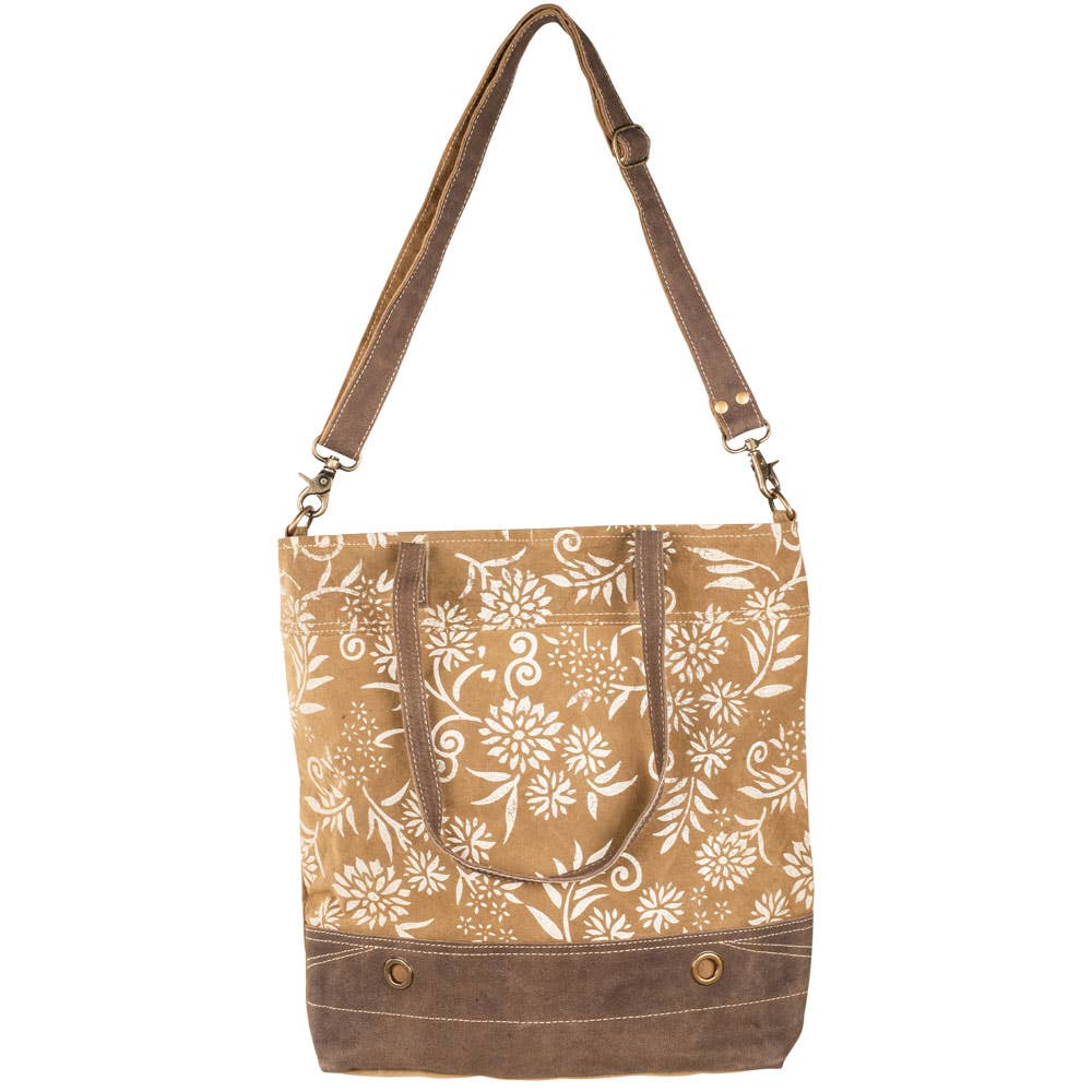 Tan Canvas with Floral Pattern Tote