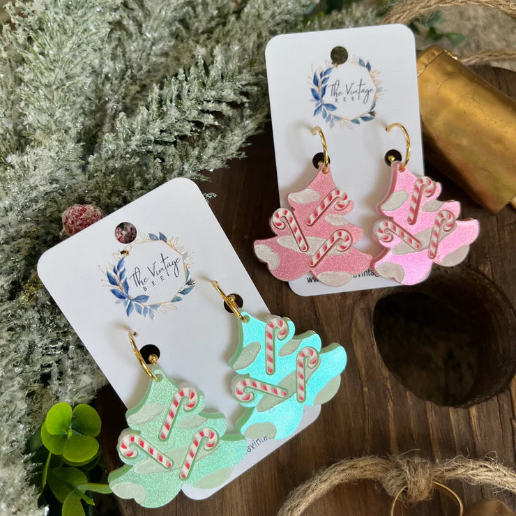 Joy Candy Cane/Tree Acrylic Earrings