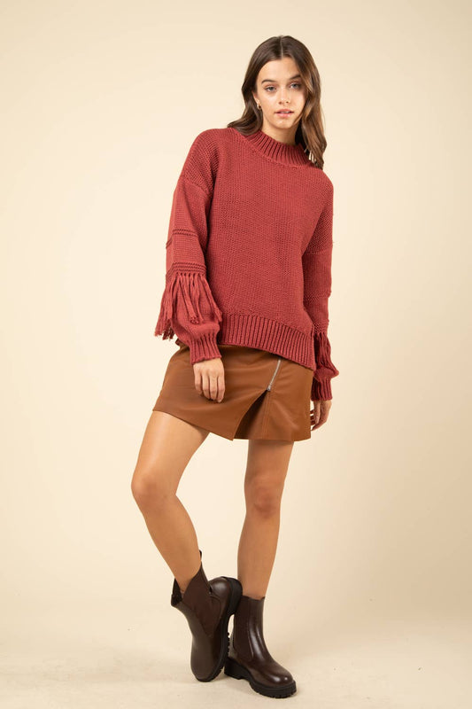 PLUS Fringe Sleeve Chunky Cozy Knit Sweater