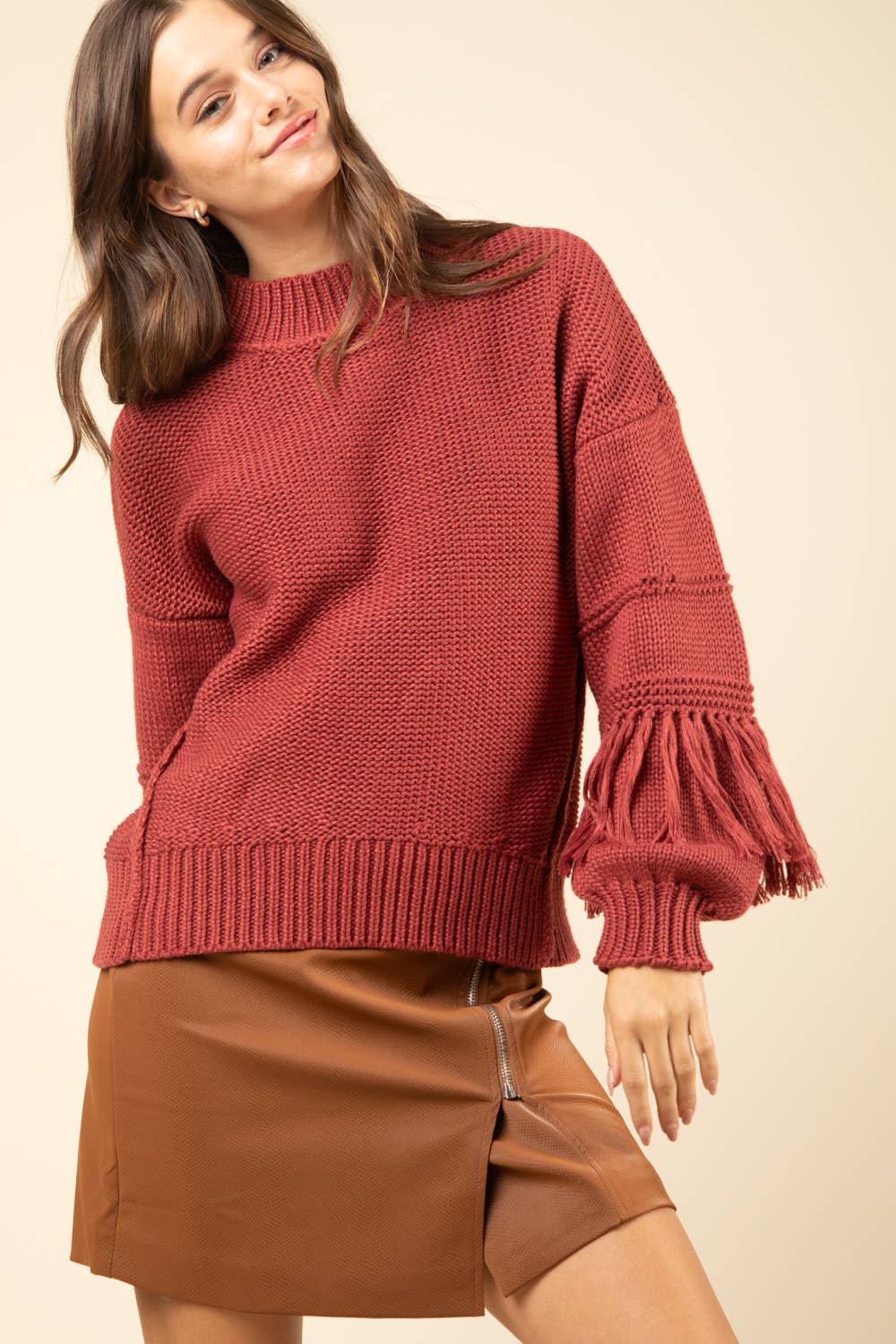 PLUS Fringe Sleeve Chunky Cozy Knit Sweater