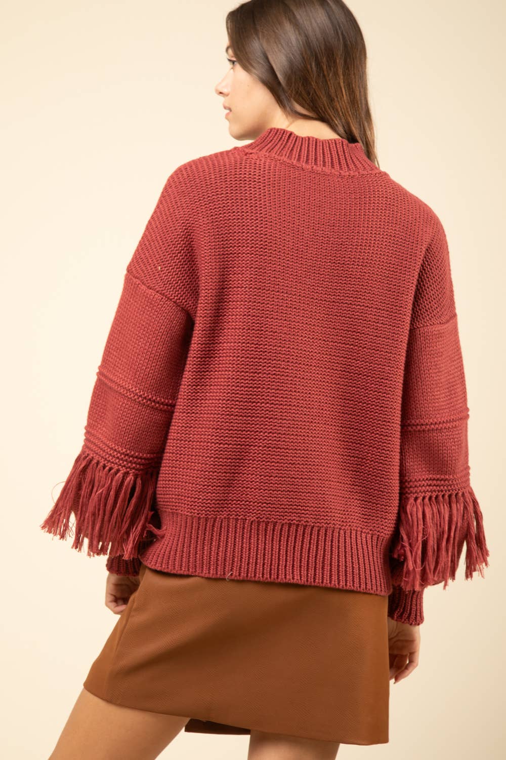 PLUS Fringe Sleeve Chunky Cozy Knit Sweater